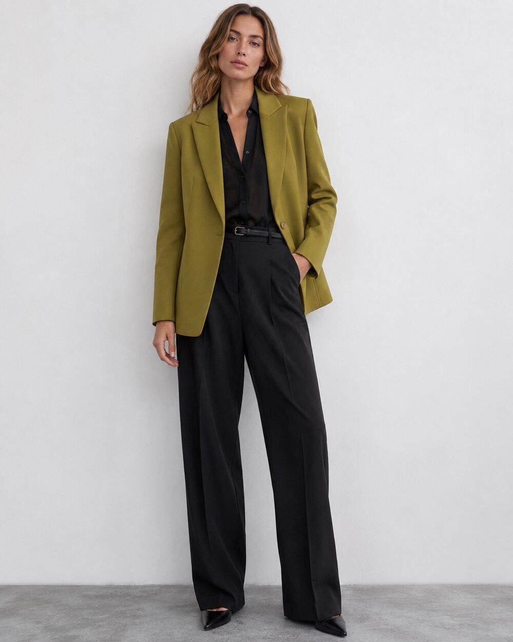 Zara Olive One Button Lined Long Blazer Women’s XL Contemporary Career